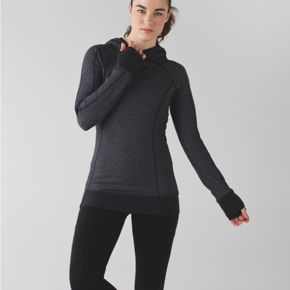 Lululemon Think Fast Hoodie Dark Heathered Herringbone Black 6